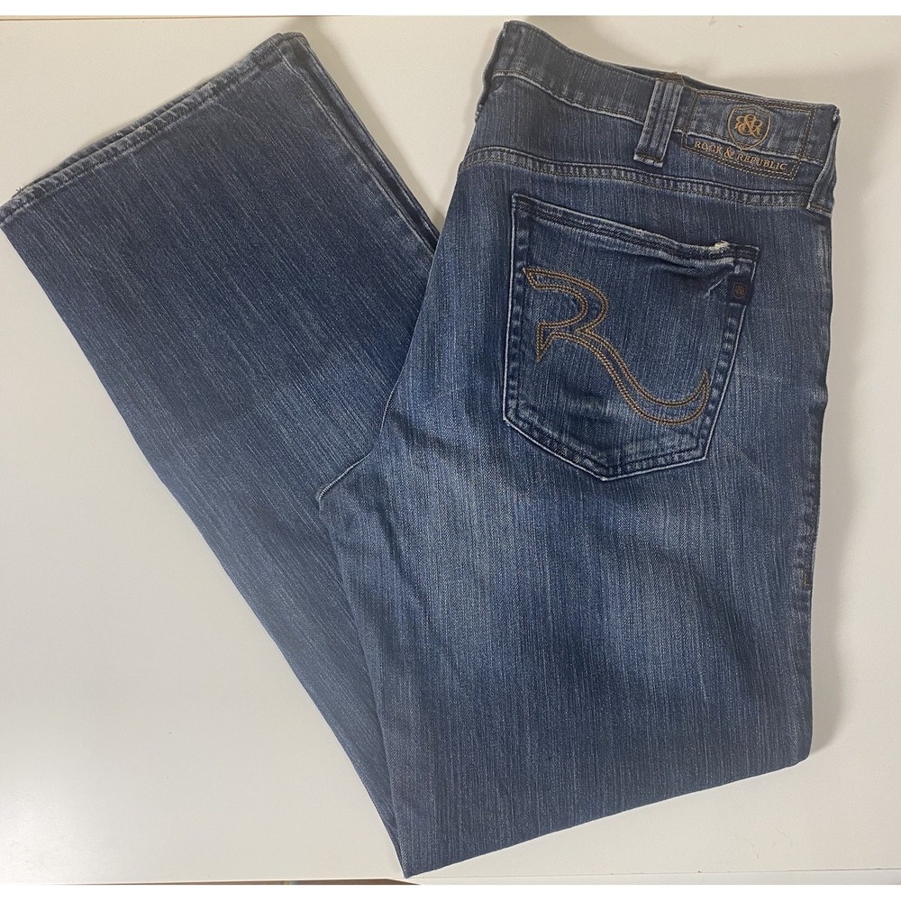Rock Republic Jeans Mens 38x32 Blue Relaxed‎ Straight Baggy Denim Faded